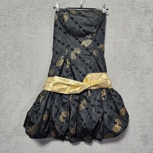 Vintage Nadine Black Gold Bubble Prom Dress Bow Strapless Size 7/8‎ Union Made